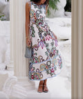 Bohemian Floral Lace-Up Waist Midi Dress