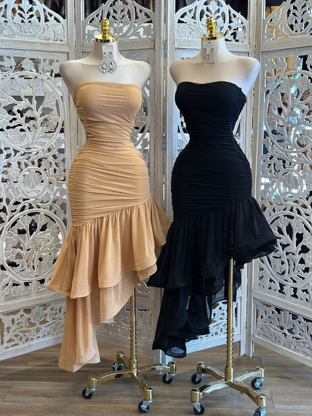 Strapless Asymmetrical Ruffled Dress