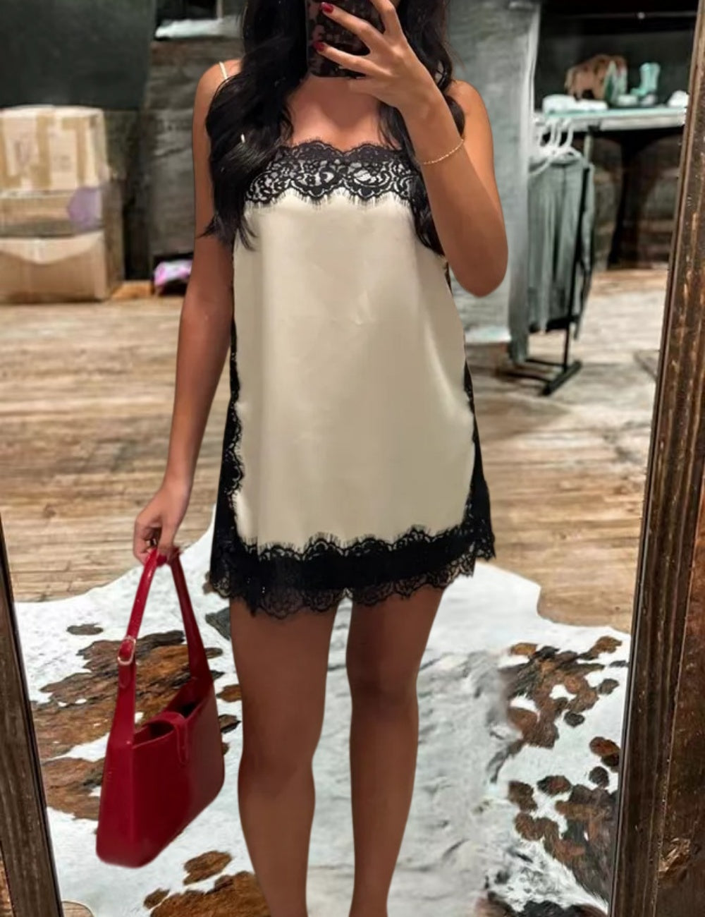 Satin Effect Lace Mini Dress