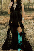 Beautiful V-Neck Floral Pattern Mesh Dress