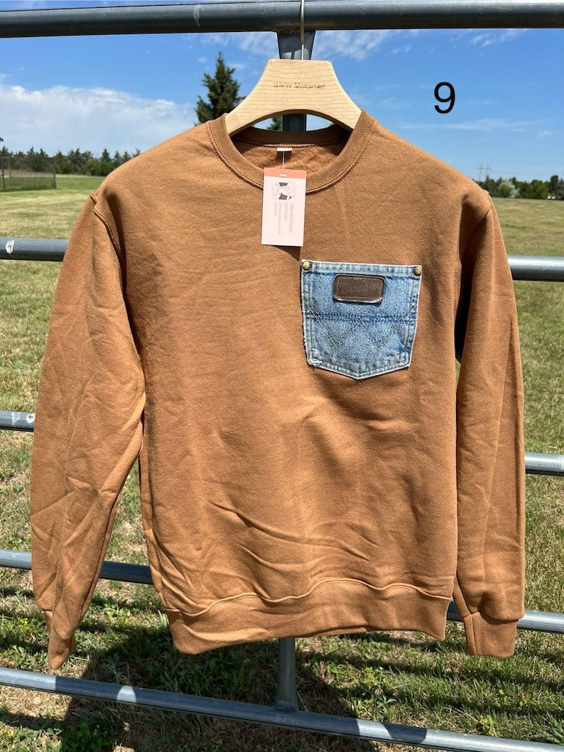 Western Jeans Pocket Pullover Top