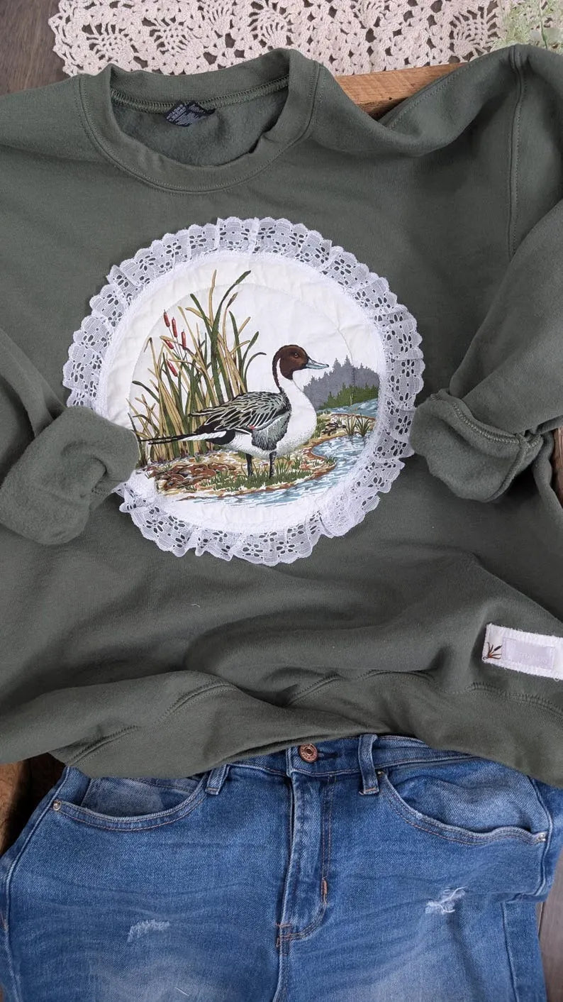 Lace & Quilted Pintail Crewneck