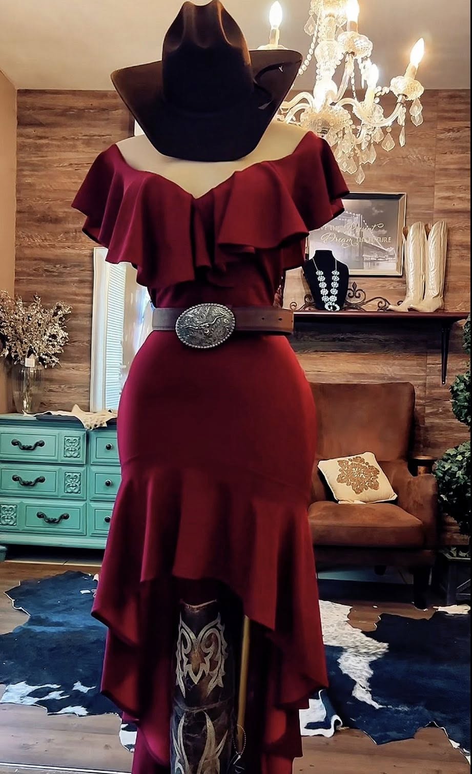 Western Off-Shoulder Ruffle Dress