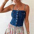 Denim Button Front Corset Cami Top