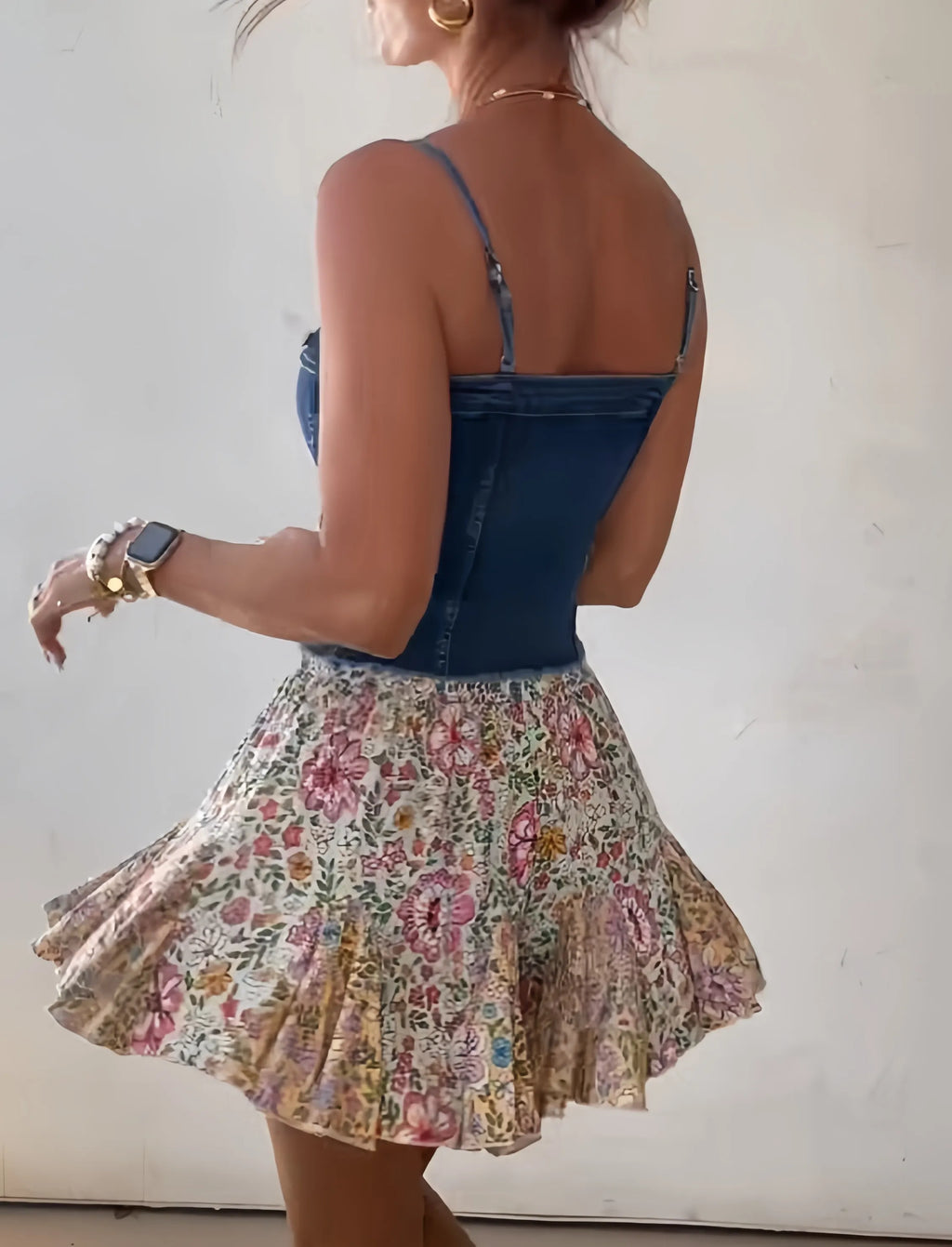 Denim Button Front Corset Cami Top