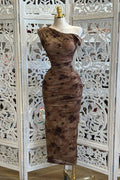 Asymmetrical Wrapped Floral Dress-Estira, Stretchy