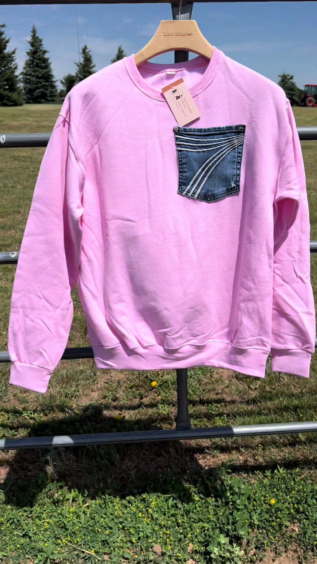Western Jeans Pocket Pullover Top