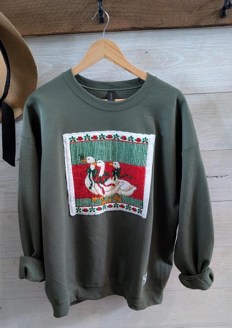 Vintage Christmas GEESE Upcycle Crewneck