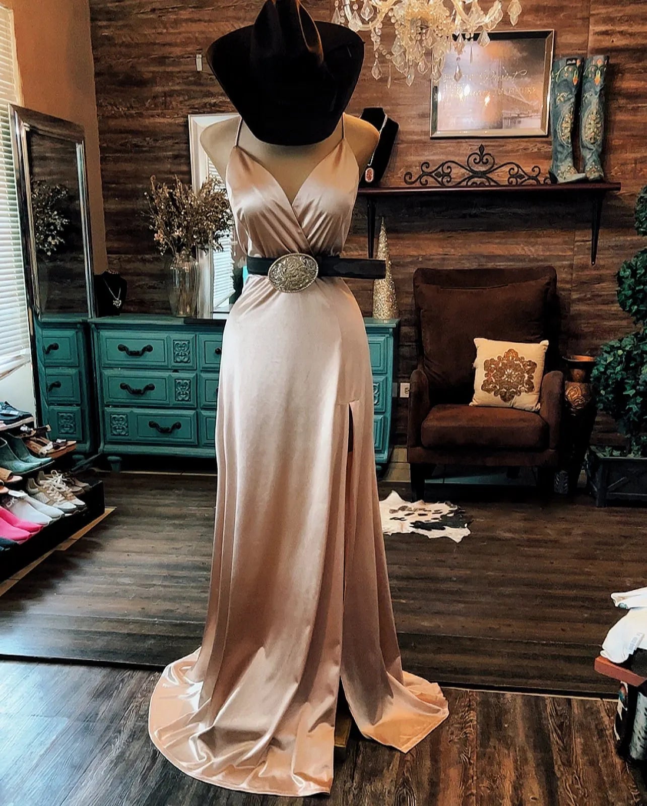 Desert Flame Satin Maxi Dress