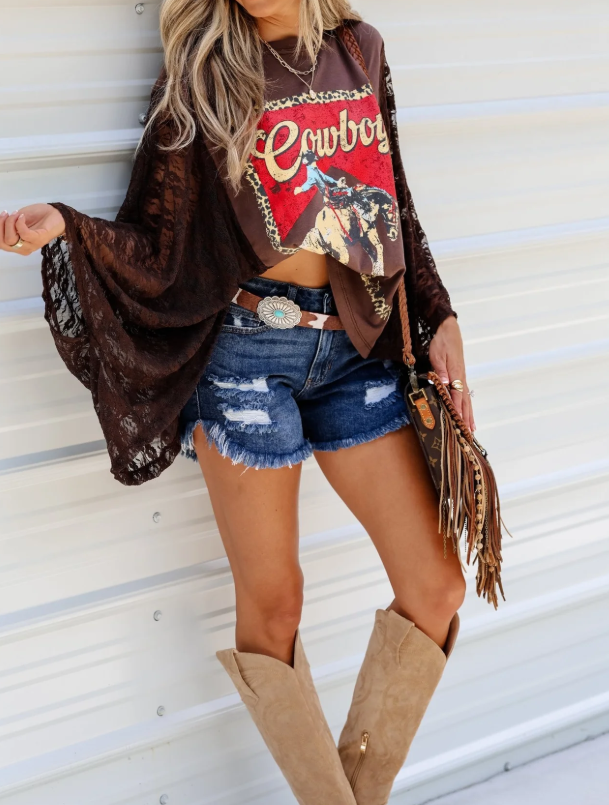 Vintage Cowboy Kaftan Lace Sleeve Kimono Top -3 COLORS