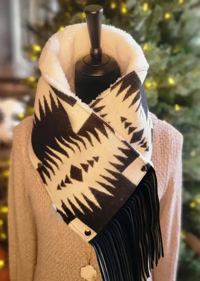 Women's Western Fringed Shawl - Color Block Aztec