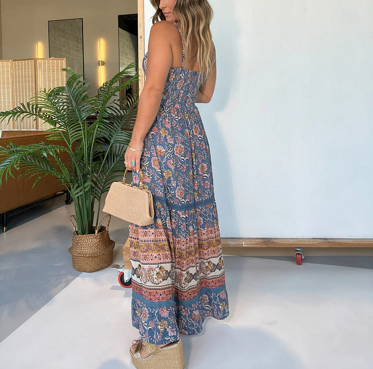 V Neck Twist Front Maxi Dress | Blue