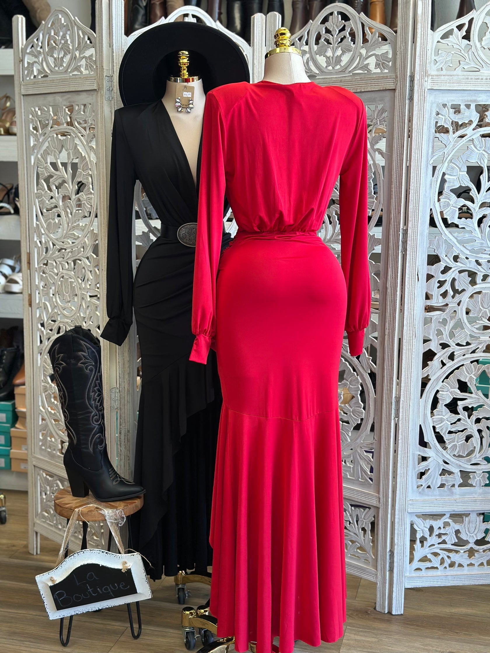 Western Asymmetrical Ruffle Dress-Black &Red
