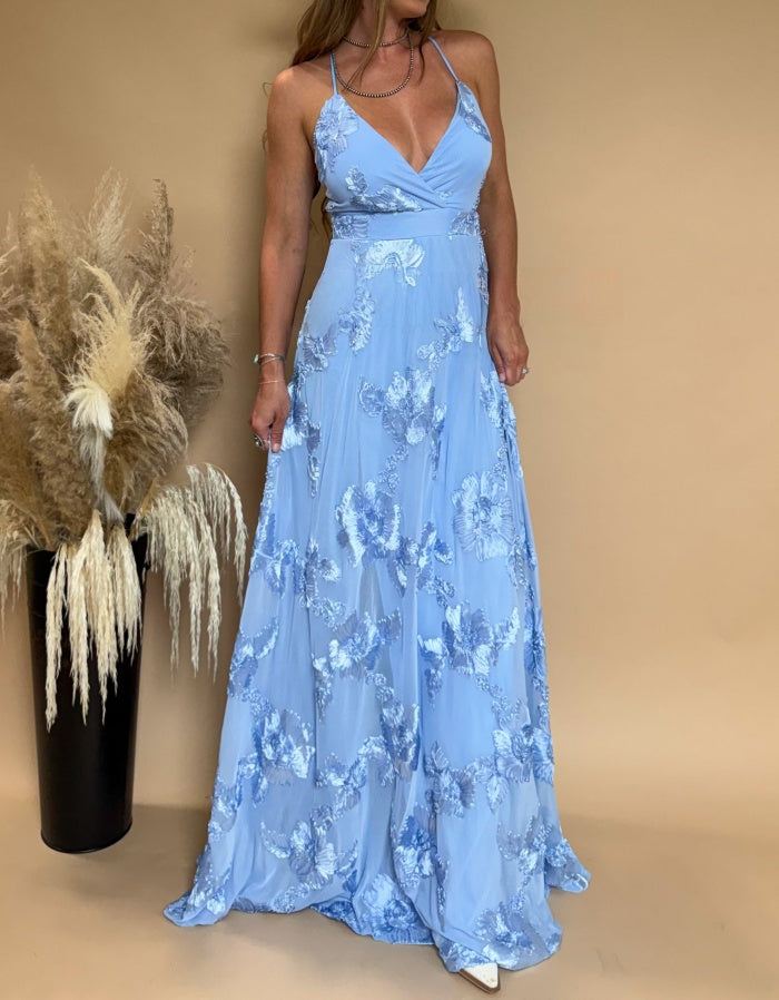 Baby's Blue Floral Maxi Dress