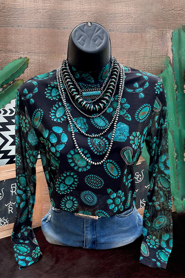 Vintage Turquoise Squash Blossom Mesh Top