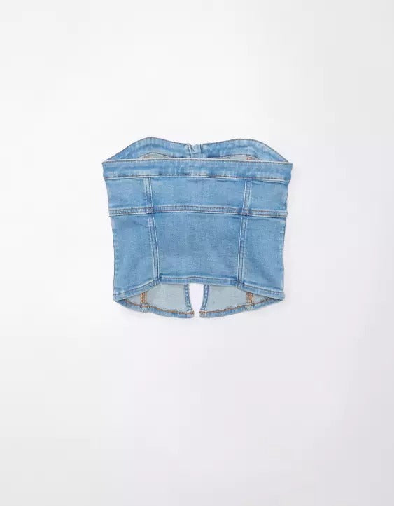 Denim Zip-Front Tube Top