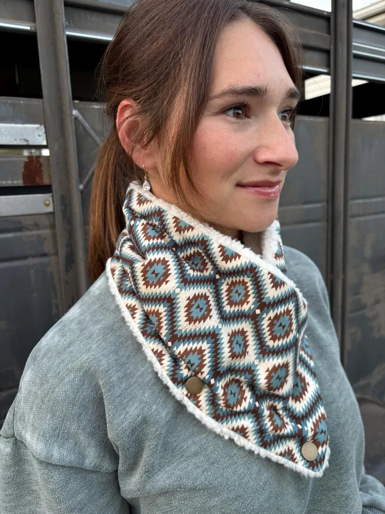 Women's southwestern pattern Sherpa Warm Neck Hood