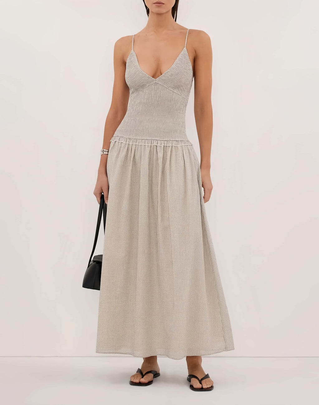 Vintage Gingham Spaghetti Strap Maxi Dress