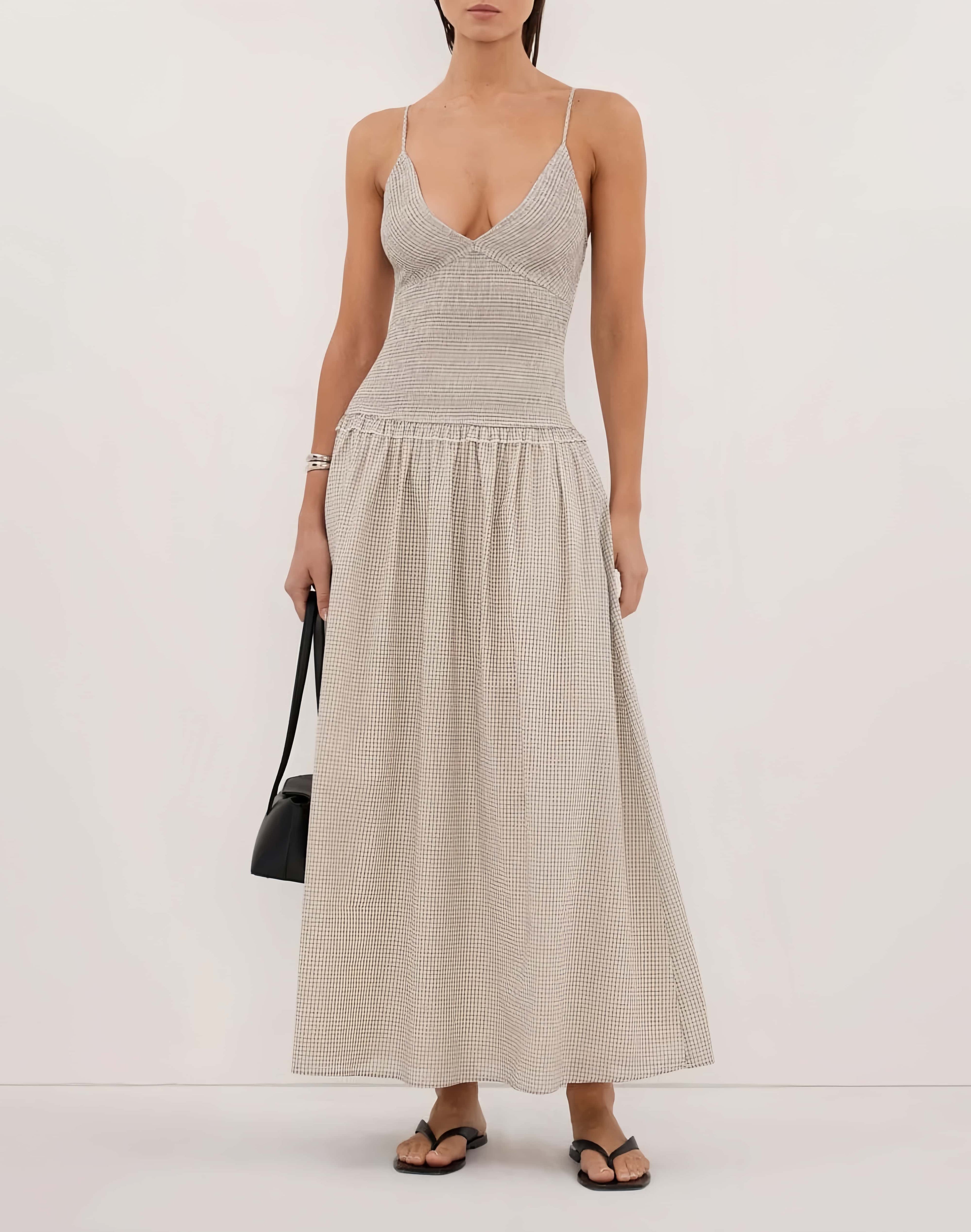 Vintage Gingham Spaghetti Strap Maxi Dress