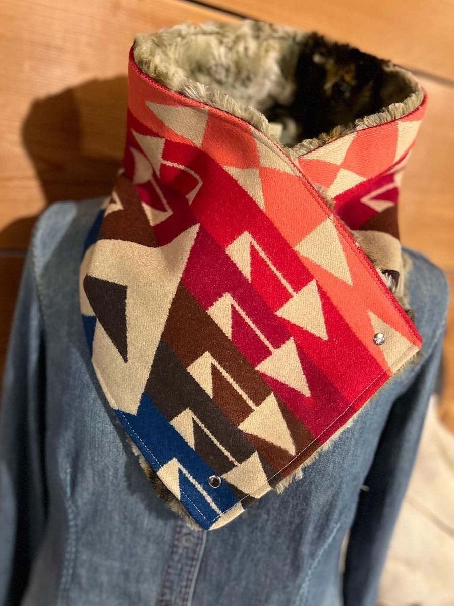 Western Red Aztec Sherpa Warm Neck Hood