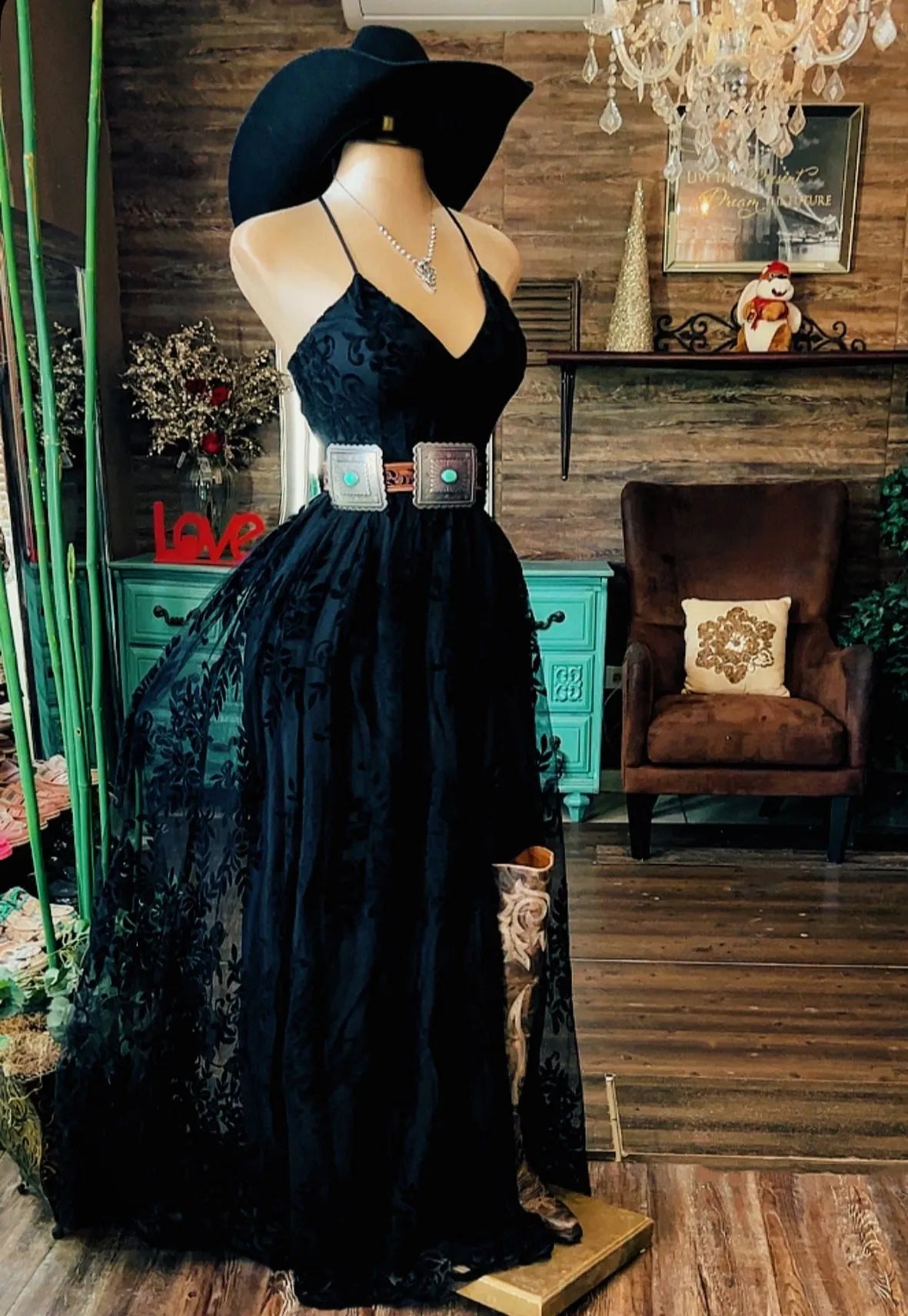 Women's Lace Strap Split Dress