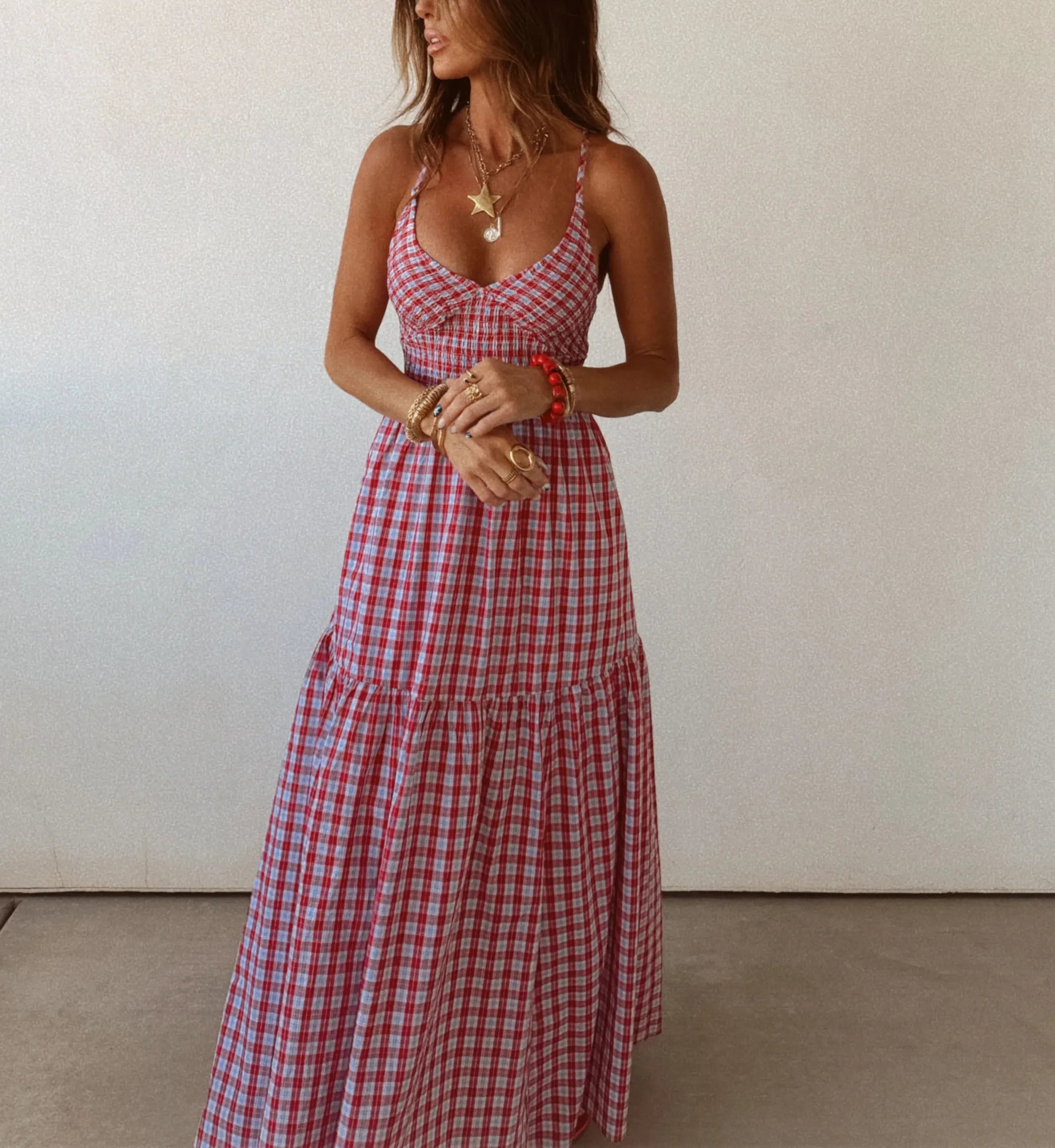 Cape May Red Gingham  Maxi Dress