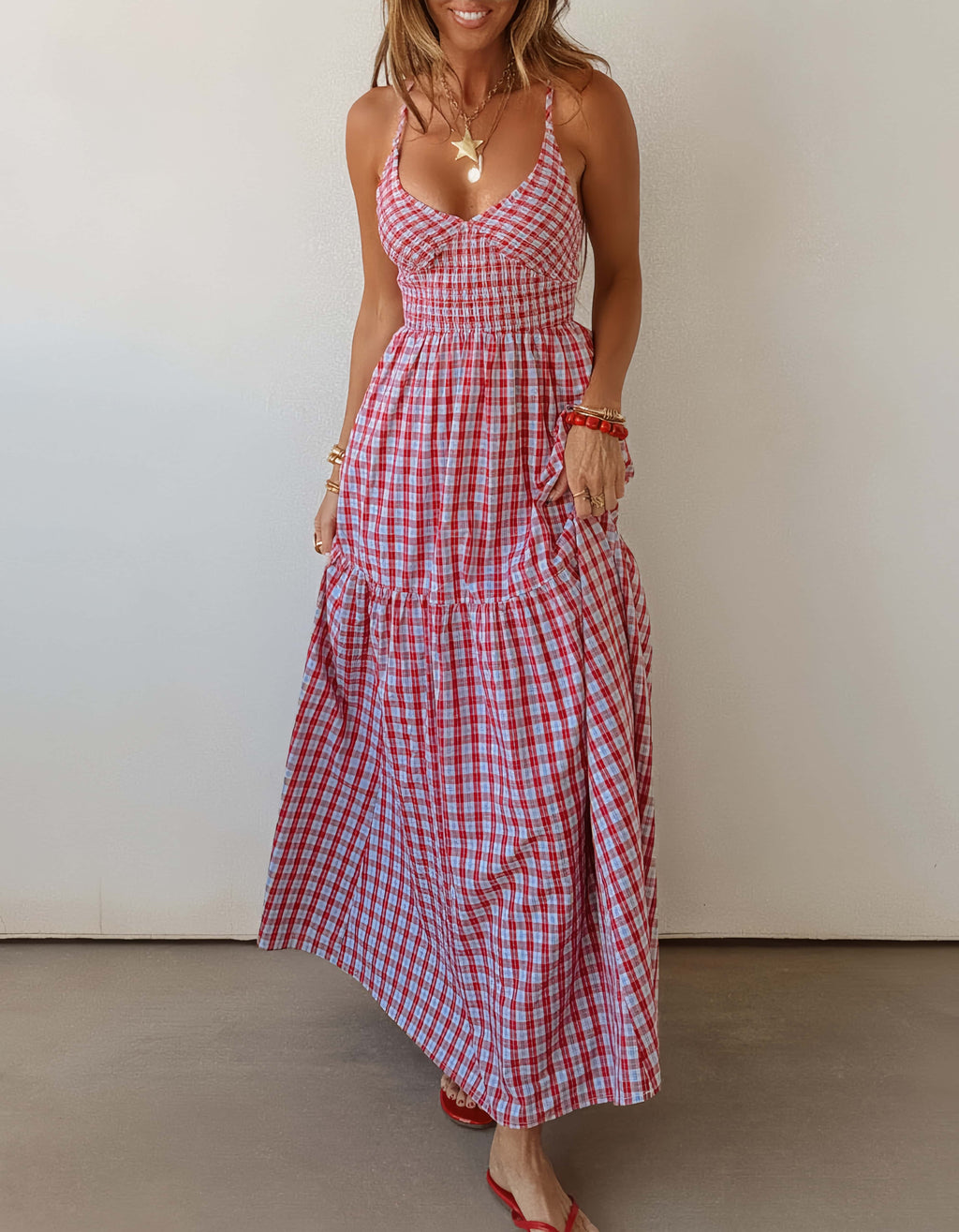 Cape May Red Gingham  Maxi Dress