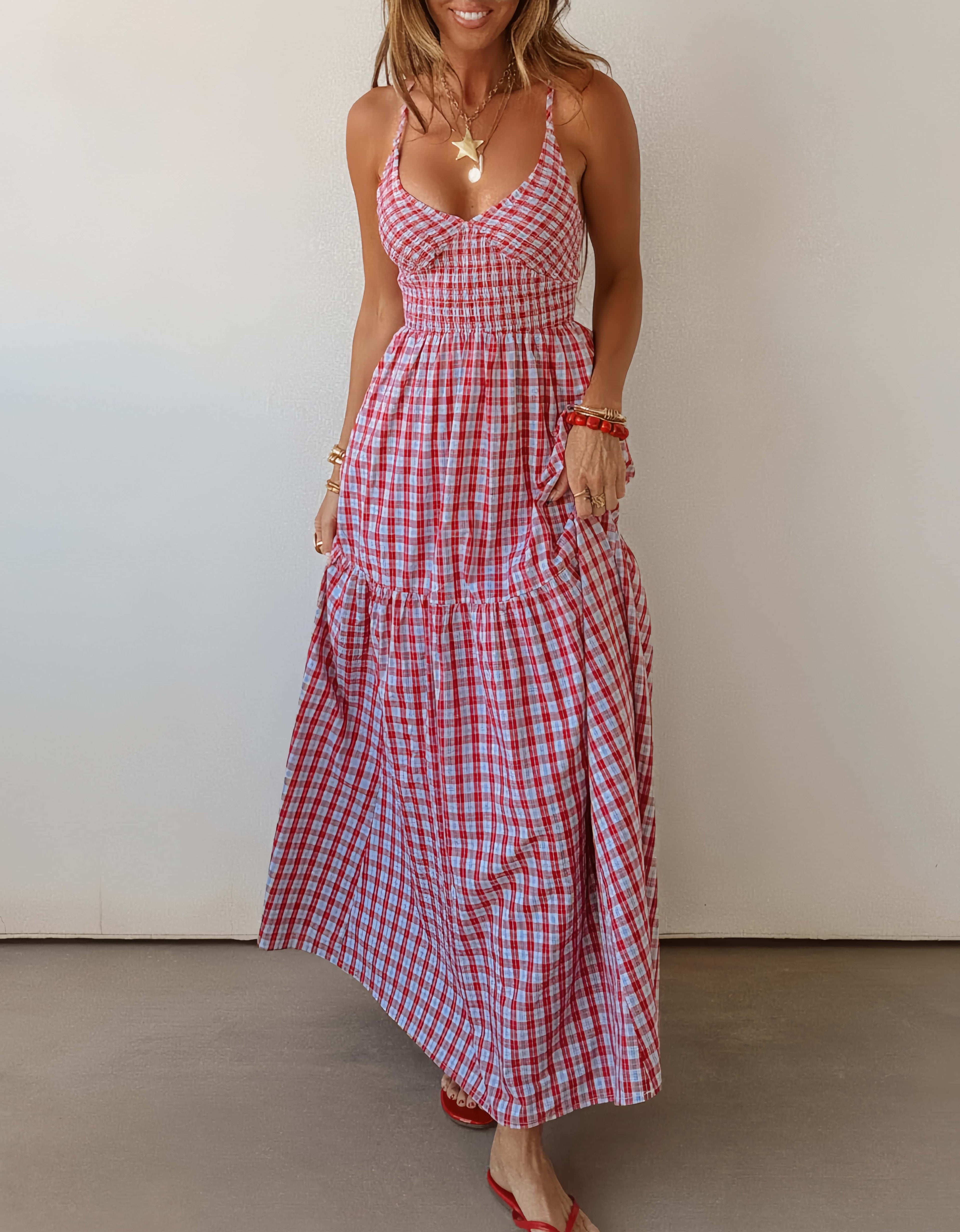 Cape May Red Gingham  Maxi Dress