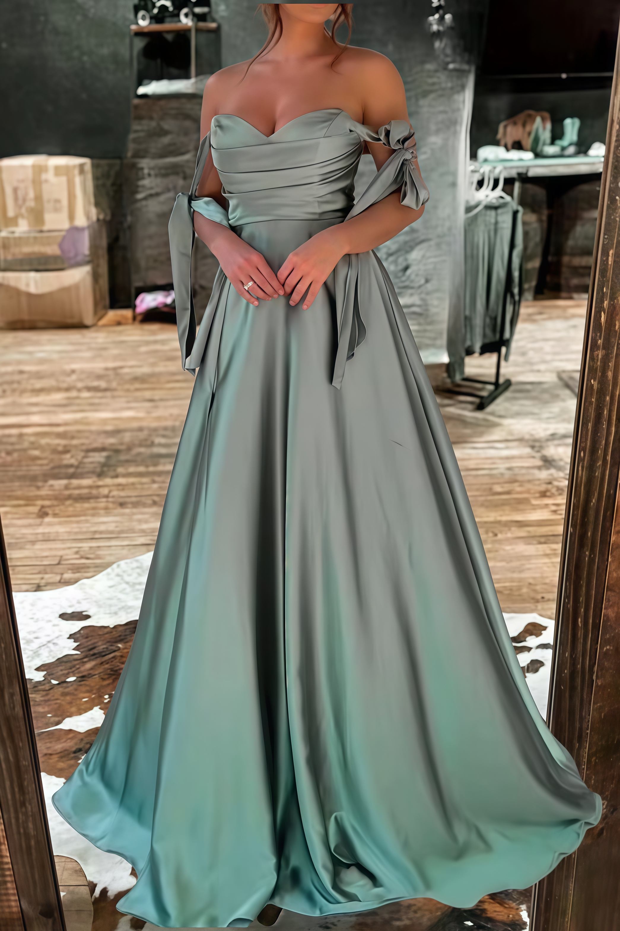 Pertty Off-the-shoulder Satin Maxi Slit Dress