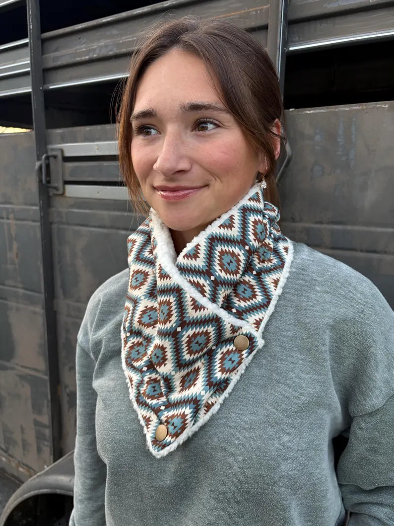 Women's southwestern pattern Sherpa Warm Neck Hood