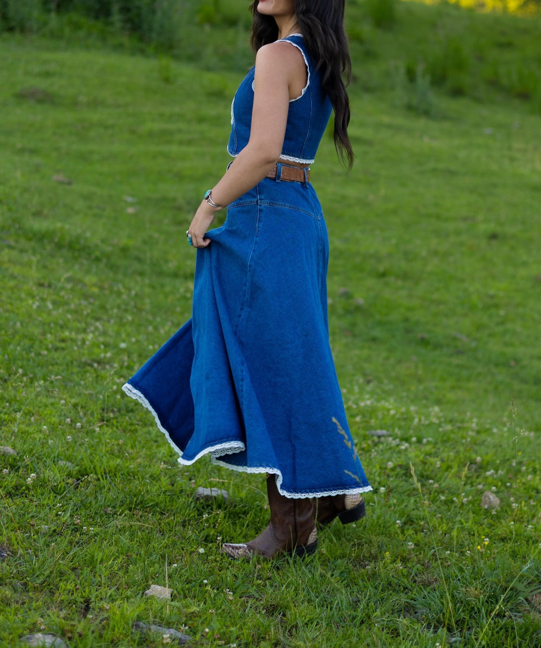 Lace-trimmed Vest Top Maxi Skirt Set