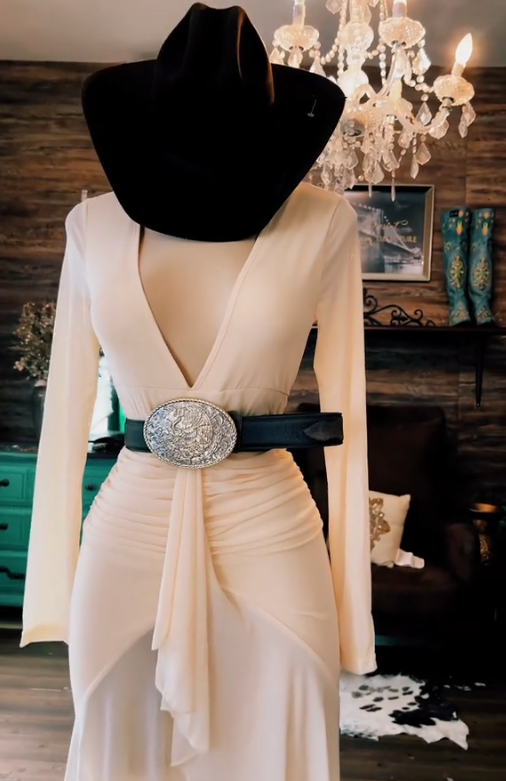 Elegant Western Draped Deep V Maxi Dress