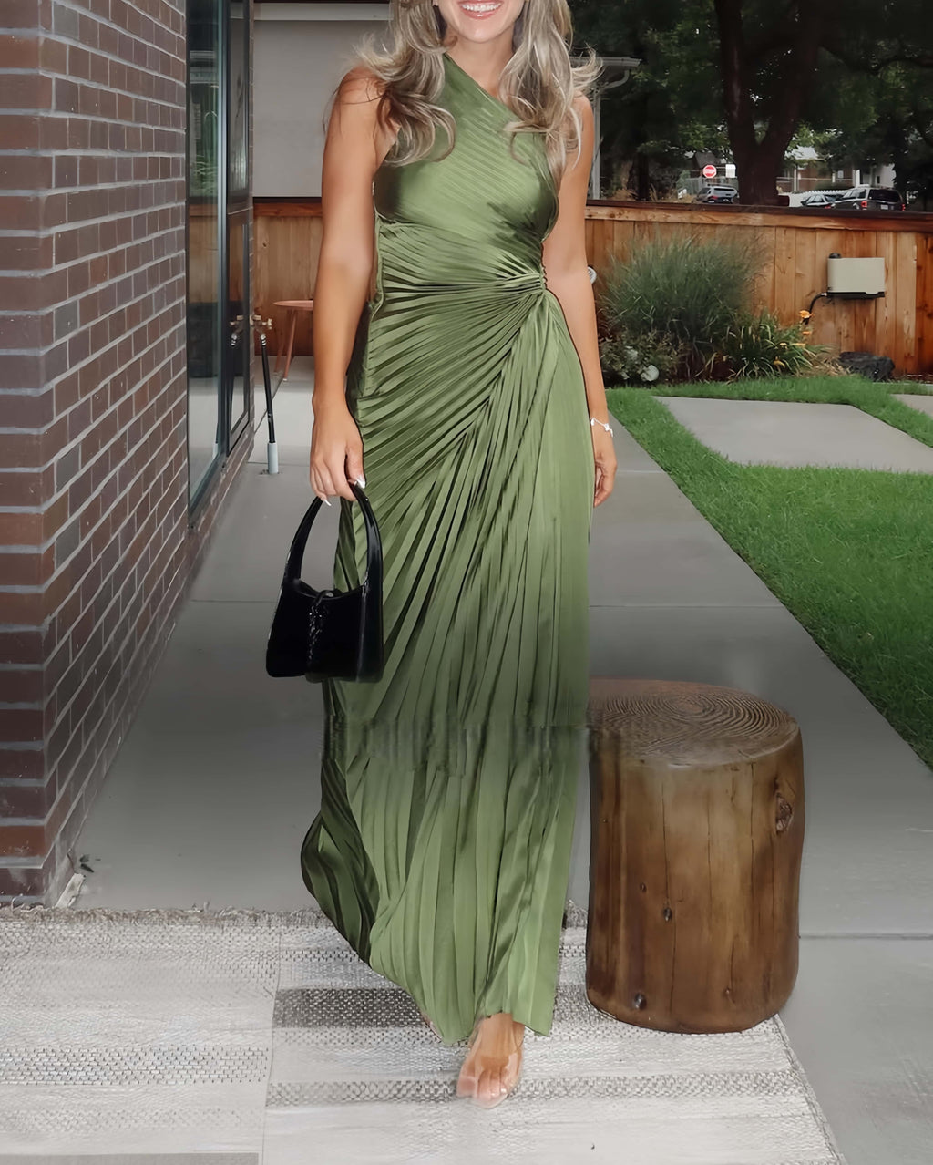 Elegant One Shoulder Pleated Maxi Dress
