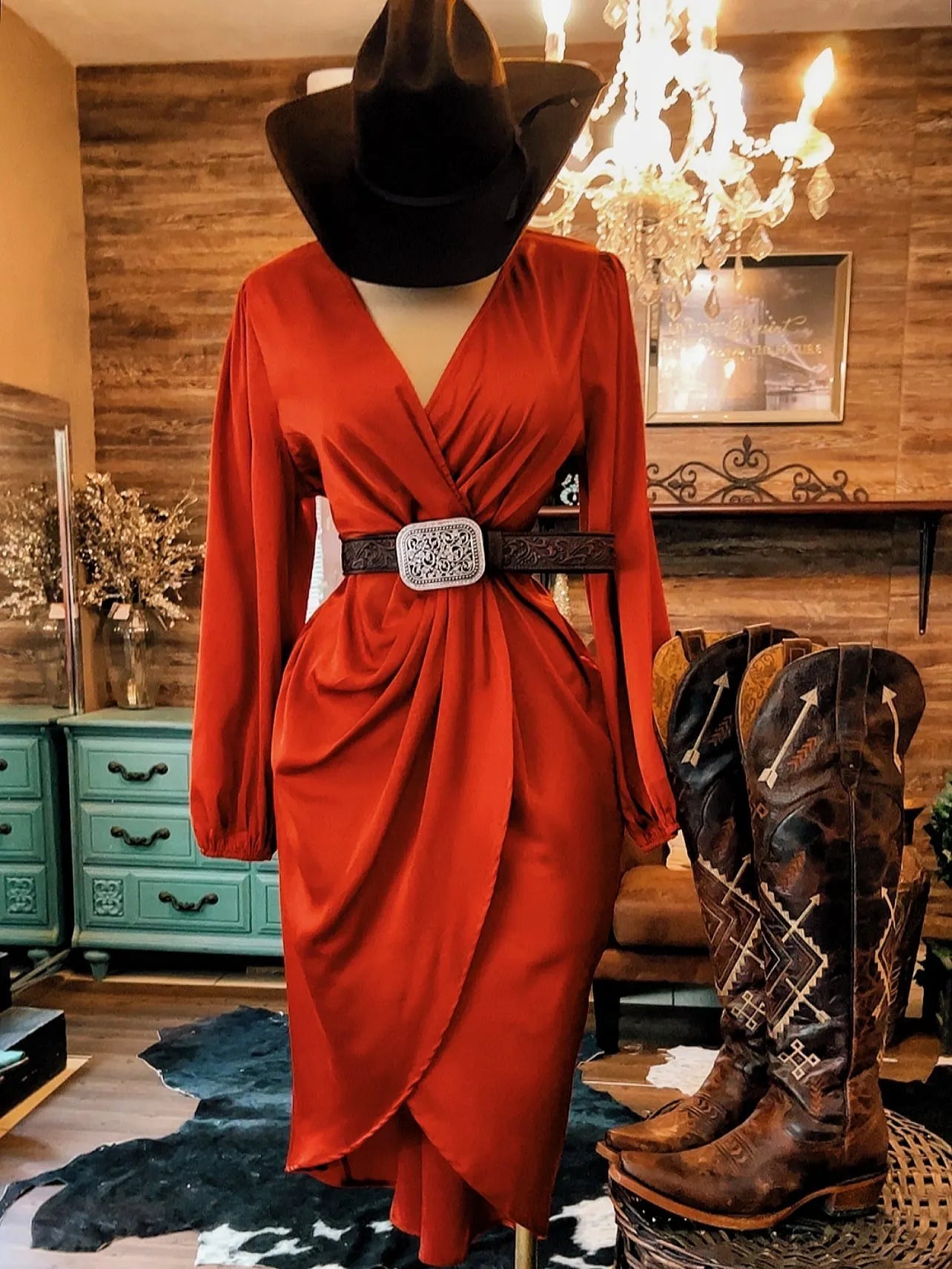 Women's Casual Long Sleeve V Neck Dress