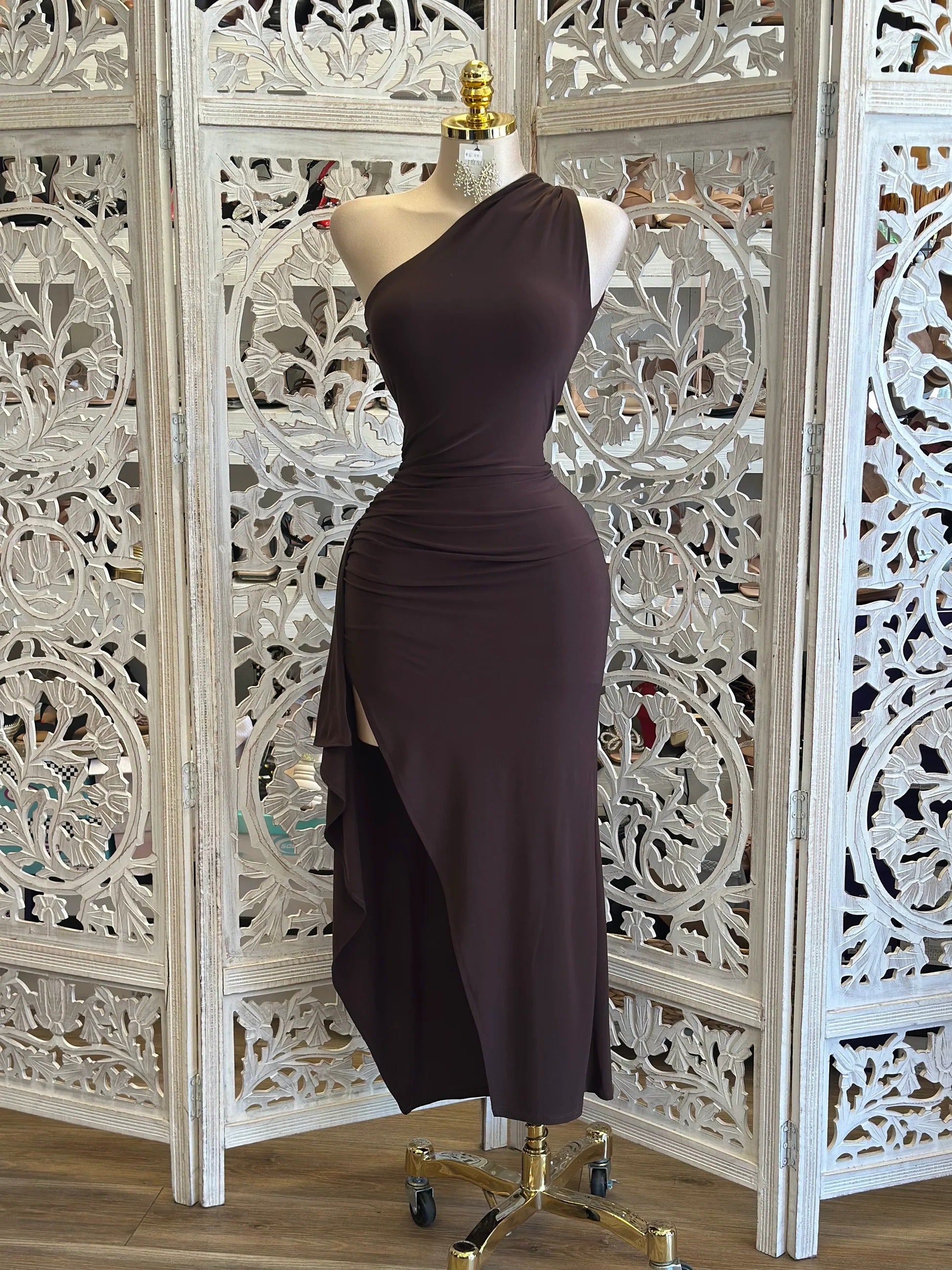 One-Shoulder Draped Maxi Dress