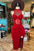 Mesh Patchwork Slit Sleeveless Dress