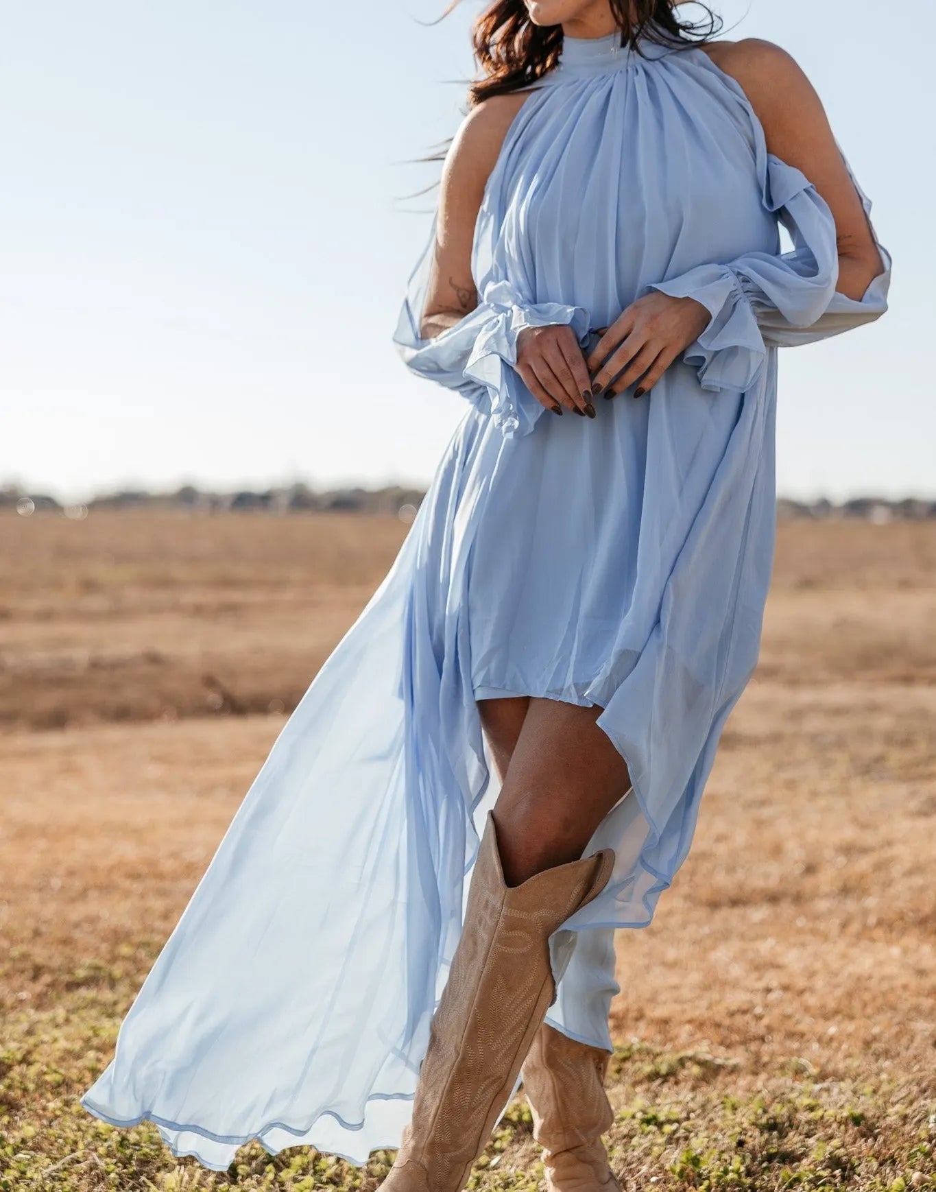 Halter Neckline Sleeveless Asymmetric Maxi Dress