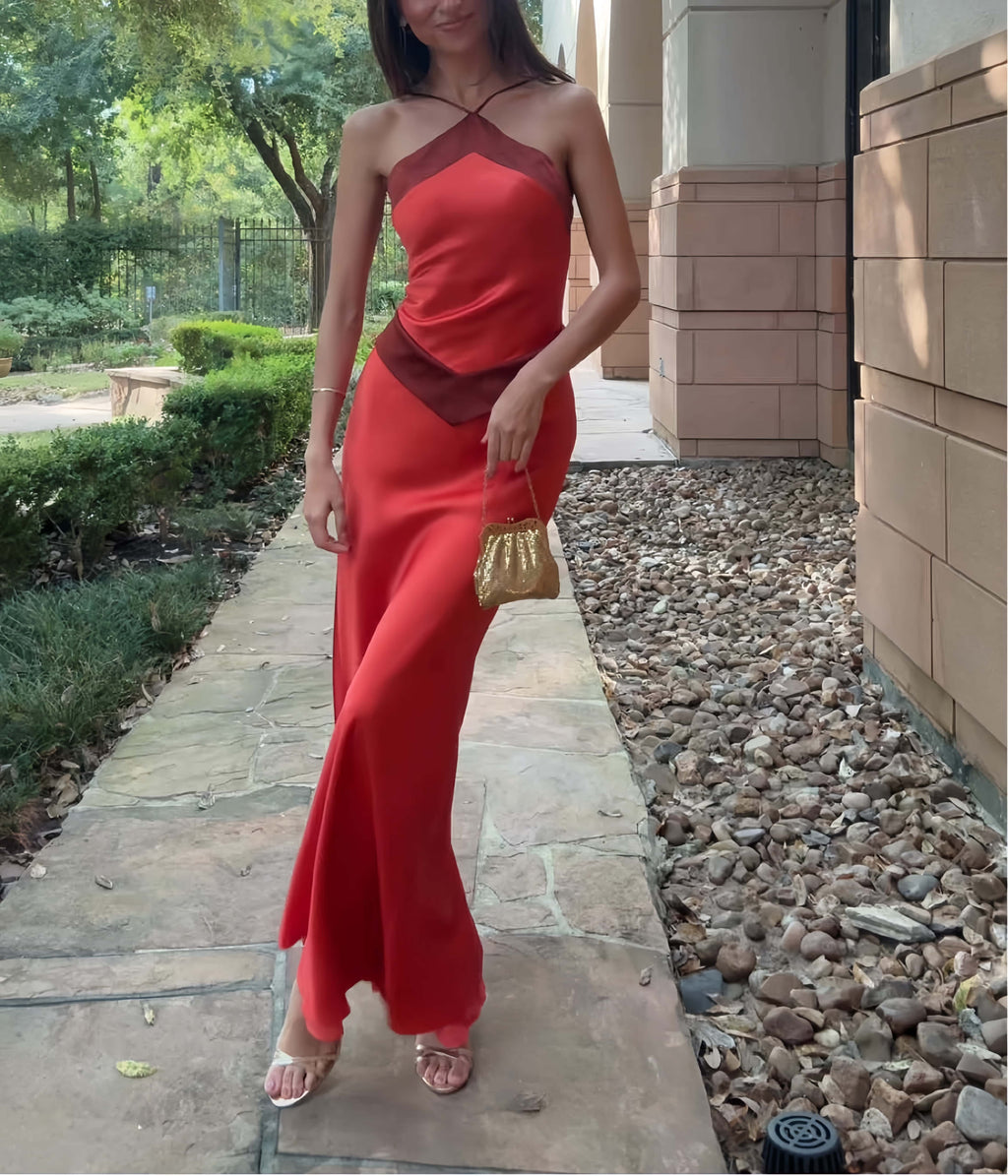 Scarlet Contrast Halter Maxi Dress