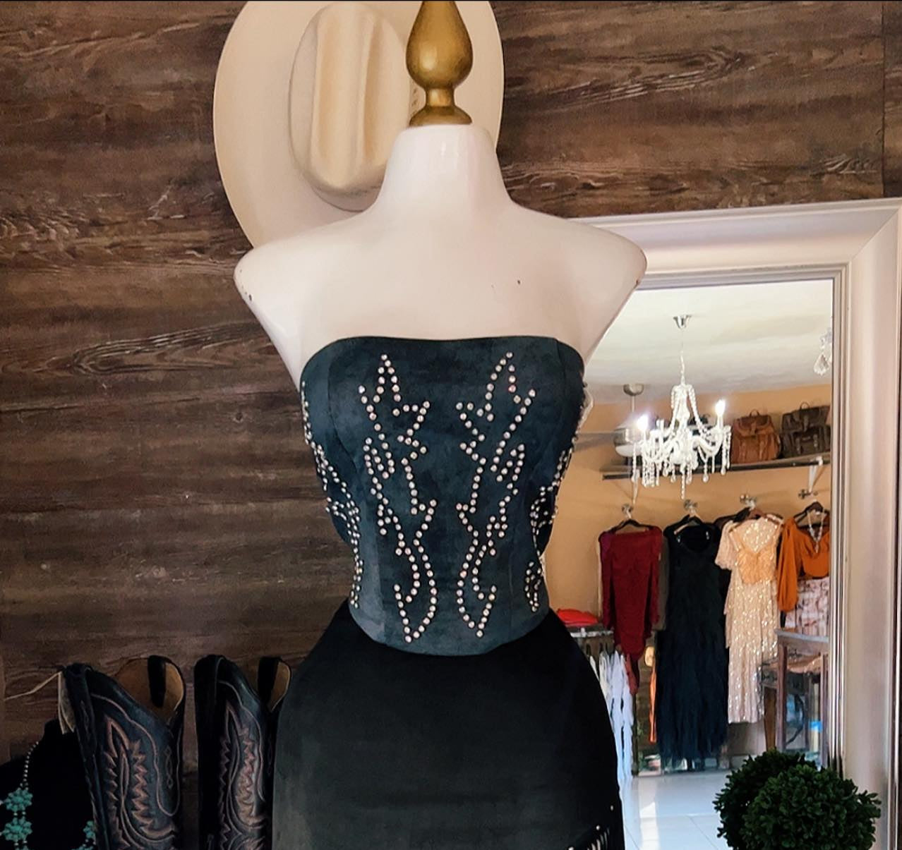 Western velvet Gabby Corset Top (Navy Blue)