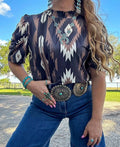Western Bohemian Puff Sleeve Top