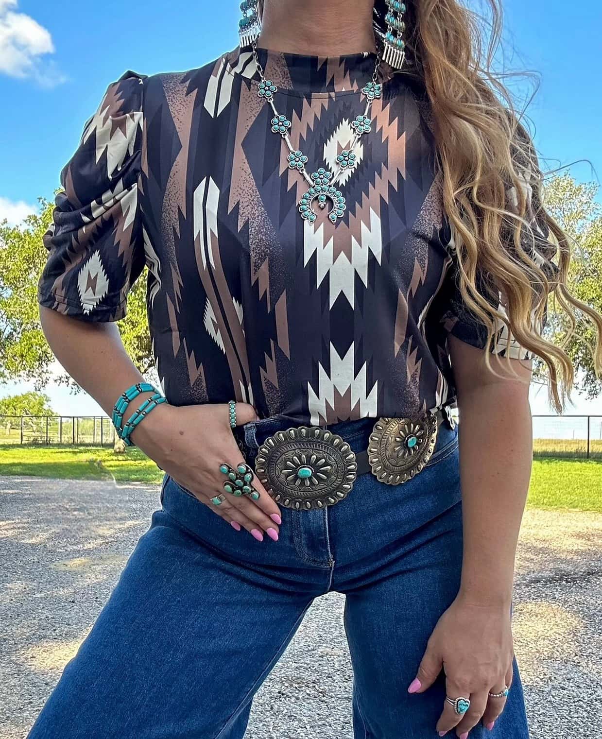 Western Bohemian Puff Sleeve Top
