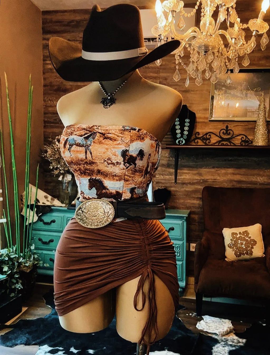Wild West Horse Print Lace-Up Corset Top