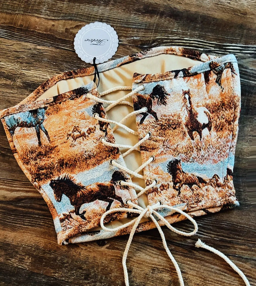 Wild West Horse Print Lace-Up Corset Top