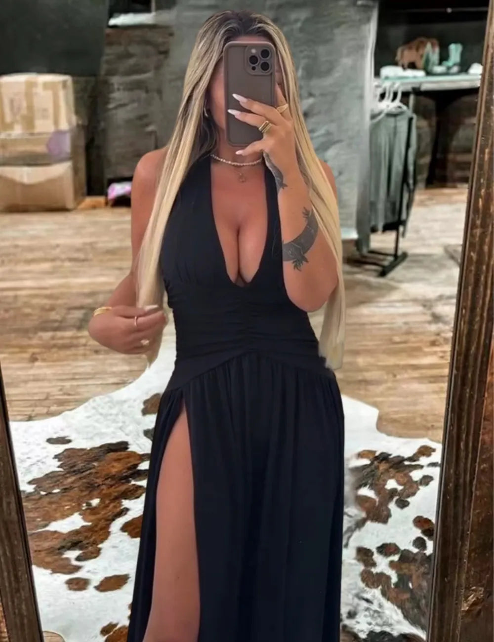 Women's Black Split Maxi Dress