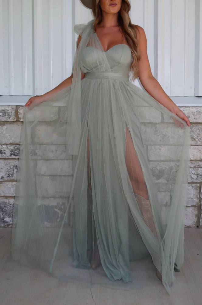 Southem Sage One Shoulder Dress