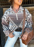 Women's Western Print Zip-Up Sweatshirt