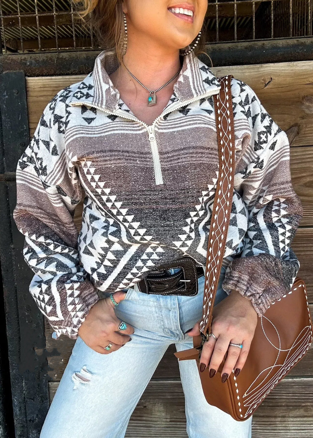 Women's Western Print Zip-Up Sweatshirt