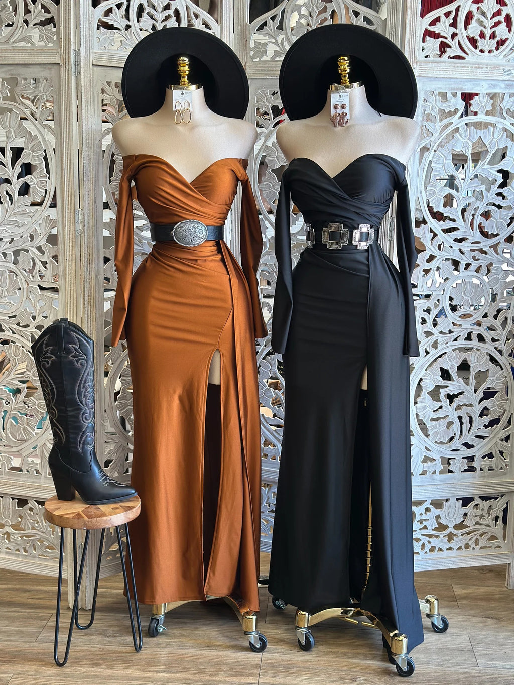 Western Elegance Off-Shoulder Split Maxi Dress