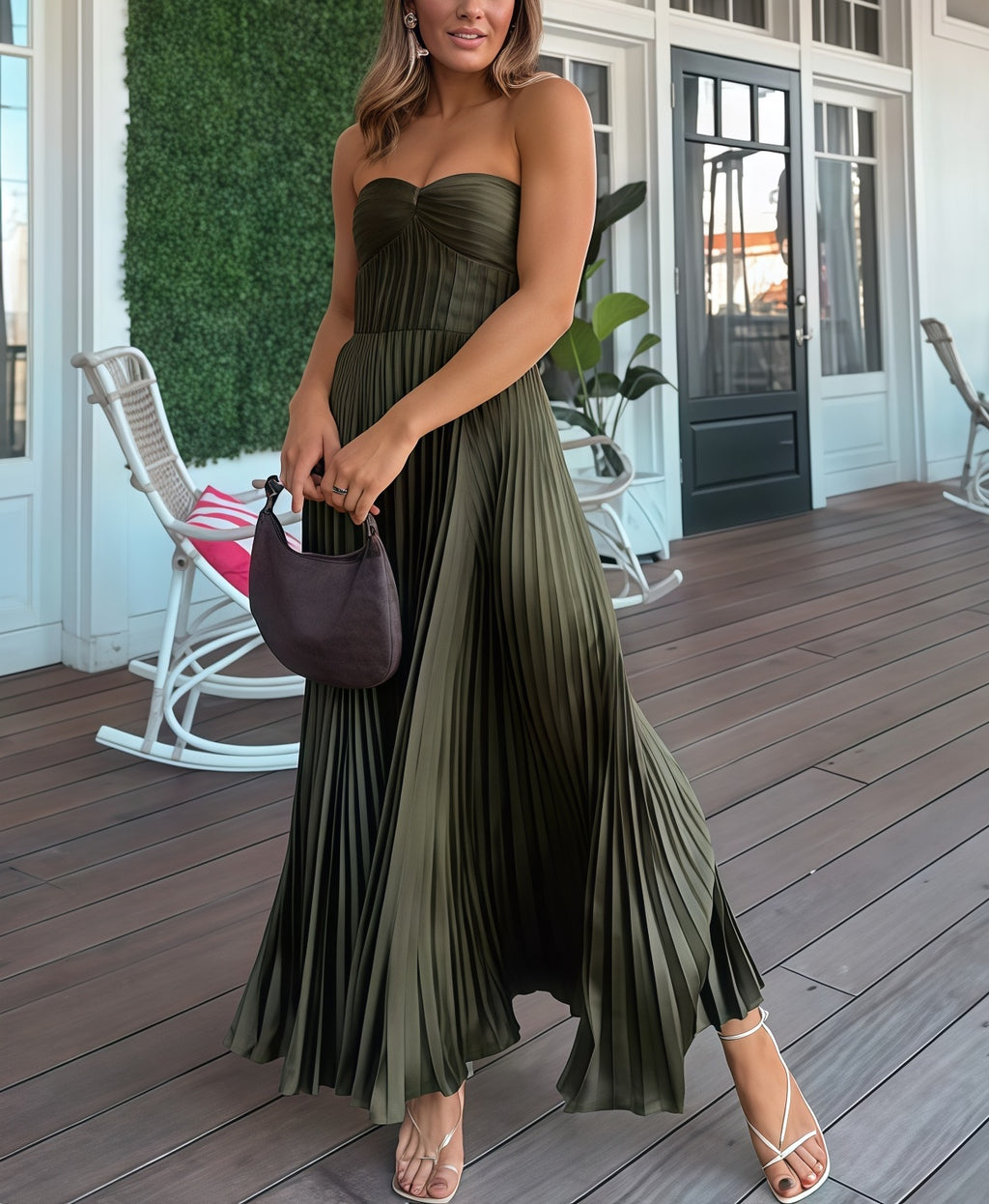 Olive Romance Strapless Midi Dress