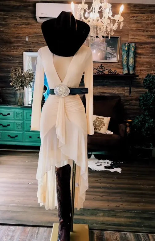 Elegant Western Draped Deep V Maxi Dress